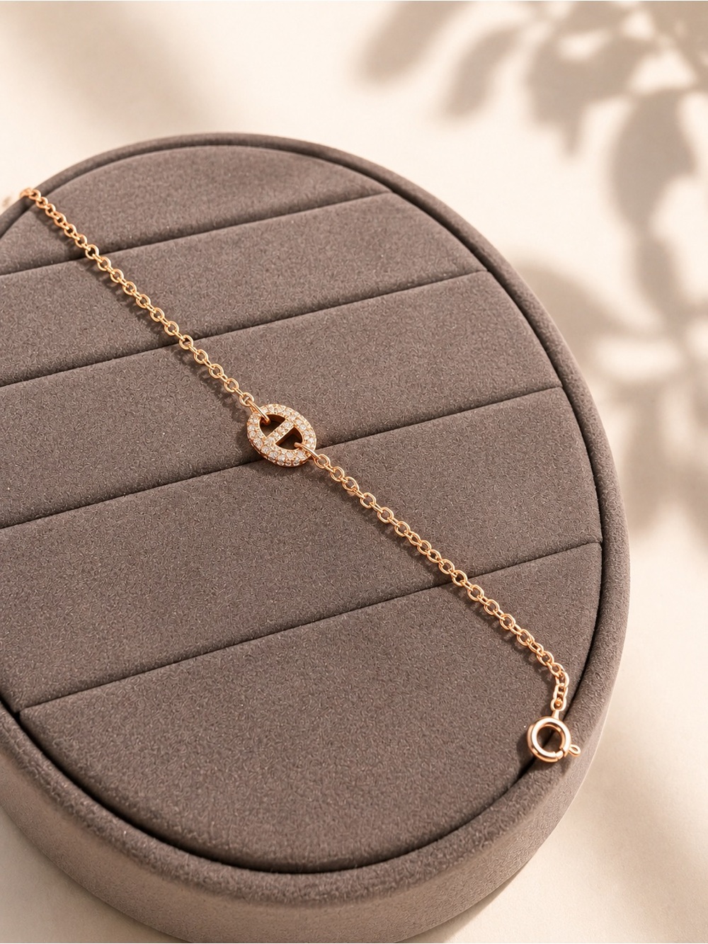 S925 Delicate Rose Gold Pavé Circle Link Bracelet